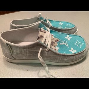 Upcycled Hey Dudes(not real) with LV and leopard.